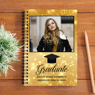 Chic Gold Sparkle Graduate Foto Abschluss Notizbuch