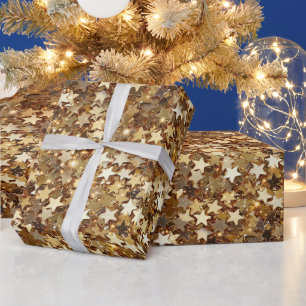 Chic Gold Sparkle Stars Geschenkpapier