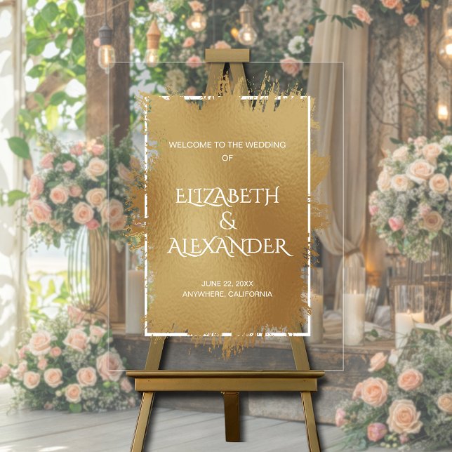 Chic Gold Splash Wedding Willkommen Acrylschild (Chic gold splash wedding welcome acrylic sign)