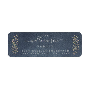 Chic Gold Sprig Blue Christmas Rücksendeadresse