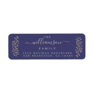 Chic Gold Sprig Blue Christmas Rücksendeadresse