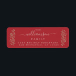 Chic Gold Sprig Red Christmas Rücksendeadresse<br><div class="desc">Chic rustikale einfache Weihnachtsfeiertagsanschrift mit goldenen Beeren-Früchten und Ihrem Namen in elegantem Drehbuch auf einem warmen roten Hintergrund. Fügen Sie einfach Ihren Namen und Ihre Adresse hinzu. Exklusiv für Sie entworfen von Happy Dolphin Studio.</div>