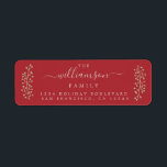Chic Gold Sprig Red Christmas Rücksendeadresse<br><div class="desc">Chic rustikale einfache Weihnachtsfeiertagsanschrift mit goldenen Beeren-Früchten und Ihrem Namen in elegantem Drehbuch auf einem warmen roten Hintergrund. Fügen Sie einfach Ihren Namen und Ihre Adresse hinzu. Exklusiv für Sie entworfen von Happy Dolphin Studio.</div>
