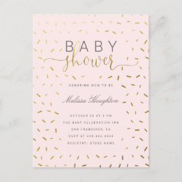 Chic Gold Sprinkle Confetti & Pink Baby Dusche Einladungspostkarte