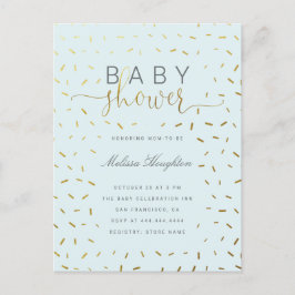 Chic Gold Sprinkle Confetti Script Baby Dusche Einladungspostkarte