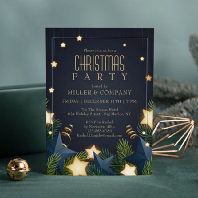 Chic Gold Star Pine Corporate Weihnachtsfest Party Einladung (Von Creator hochgeladen)