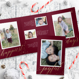 Chic Gold Stardust Trifold Maroon Weihnachts-Foto Dreifach Gefaltete Einladung