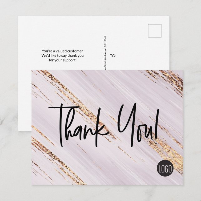 Chic Gold Strokes Business-Logo Vielen Dank Postkarte (Vorne/Hinten)