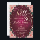 Chic Gold Tiara, Diamonds Burgundy Floral Hallo 30 Einladung<br><div class="desc">Gold Tiara,  Blume und Golddiamanten auf bordeauxroten Hintergrund Geburtstagsfeier Einladung.</div>