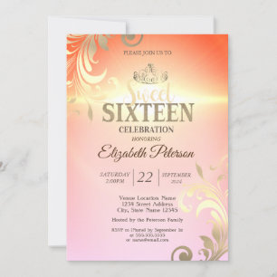 Chic Gold Tiara Diamonds Wirbel Sweet 16 Party Einladung