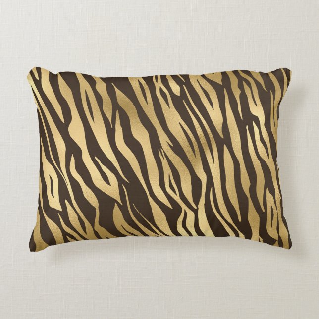 Chic Gold Tiger Print Elegant Hübsch stilvolles Gl Dekokissen (Vorderseite)