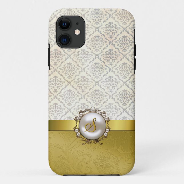 Chic Gold Tone & Cream Damask iPhone 5 Fall Case-Mate iPhone Hülle (Rückseite)