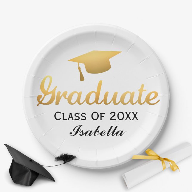 Chic Gold Trendy Graduation Party Class of 20XX Pappteller (Von Creator hochgeladen)