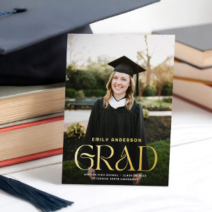 Chic Gold Type Grad Photo Graduation Faire-part