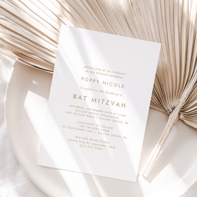 Chic Gold Typografie Bat Mitzvah Einladung (Von Creator hochgeladen)