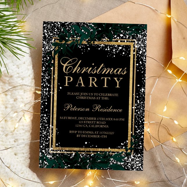 Chic Gold Typografie Blatt Schnee elegant Weihnach Einladung (Chic gold typography leaf snow elegant Christmas Invitation)