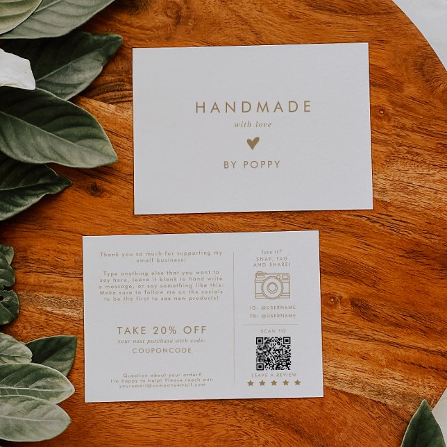 Chic Gold Typografie Handmade mit Liebe Vielen Dan Begleitkarte (Von Creator hochgeladen)