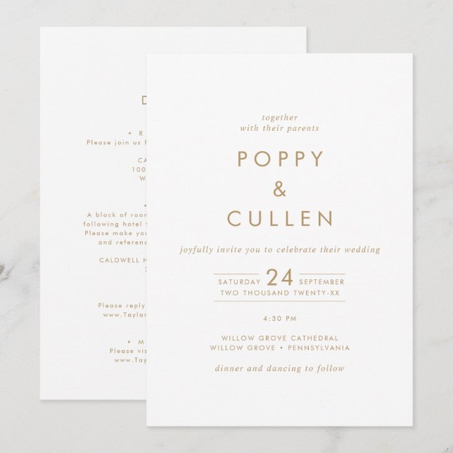 Chic Gold Typografie in einer Hochzeit Einladung (Vorne/Hinten)