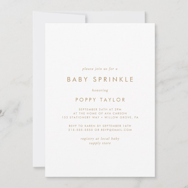 Chic Gold Typografy Baby Sprinkle Einladung (Vorderseite)