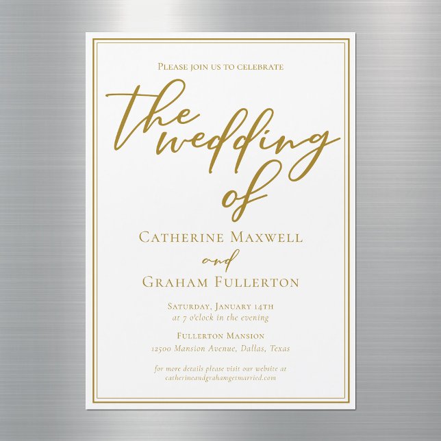Chic Gold Typografy Minimalistisch Wedding Magneteinladung (Von Creator hochgeladen)