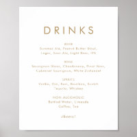 Chic Gold Typografy Wedding Drinks Menu Sign