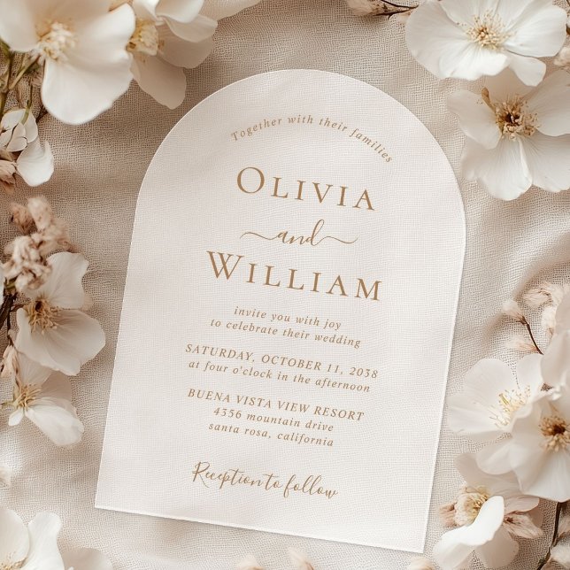Chic Gold Typografy Wedding Mattiert Arch Acryleinladungen (Make your wedding day unforgettable with stunning arch acrylic invitations—modern, elegant, unique!)