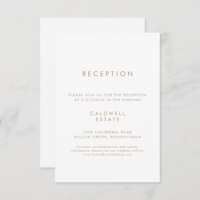 Chic Gold Typografy Wedding Reception Begleitkarte (Vorne/Hinten)