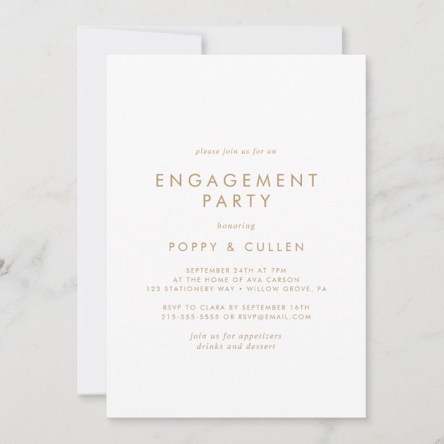 Chic Gold Typographie Engagement Partie Invitation (Devant)