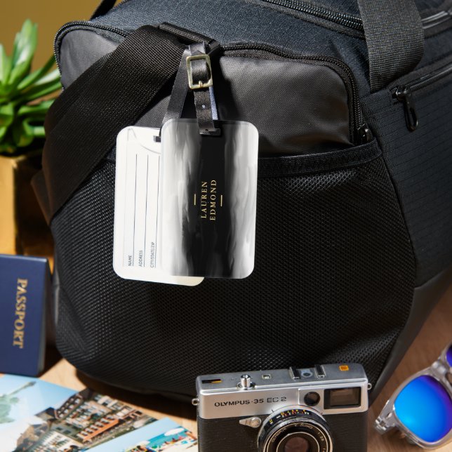 Chic Gold und Abstrakt Black Ink Pinselstriche Gepäckanhänger (Vorderseite & Rückseite)