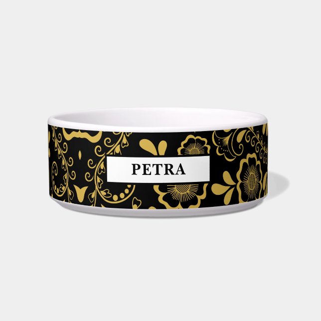 Chic Gold und Black Floral Napf (Vorderseite)