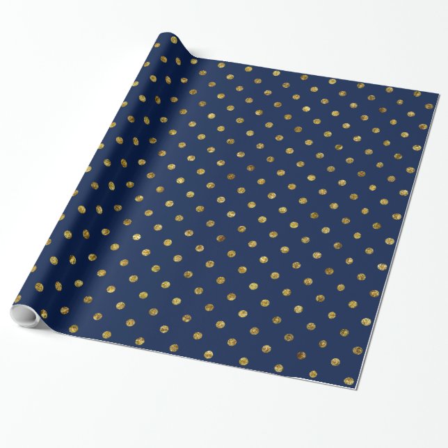 Chic Gold und Blue Glam Polka Dots Geschenkpapier (Ungerollt)