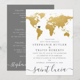 Chic Gold und Gray World Map Wedding Einladung