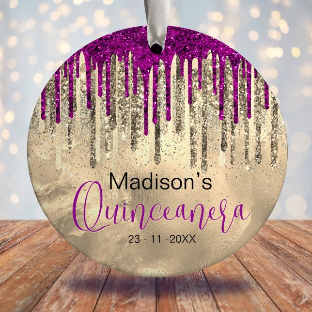 Chic gold und Hot-Rosa Tropfen Quinceanera Keramik Ornament (Von Creator hochgeladen)