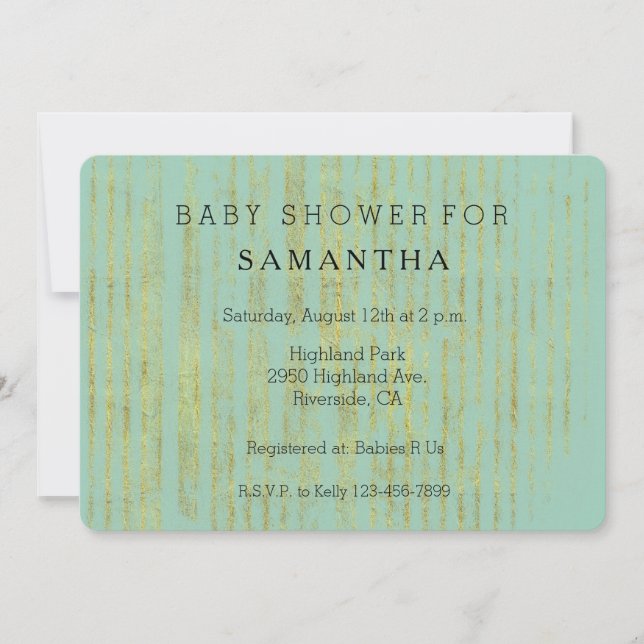 Chic Gold und Minze Stripes Babydusche Einladung (Vorderseite)