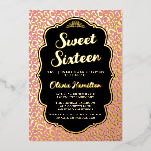 Chic Gold und Pink Leopard Print Sweet 16 Folieneinladung