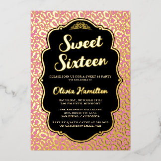 Chic Gold und Pink Leopard Print Sweet 16 Folieneinladung