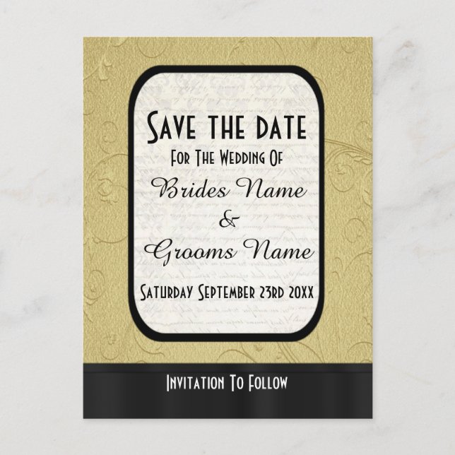 Chic Gold und Schwarz Save the Date Ankündigungspostkarte (Vorderseite)