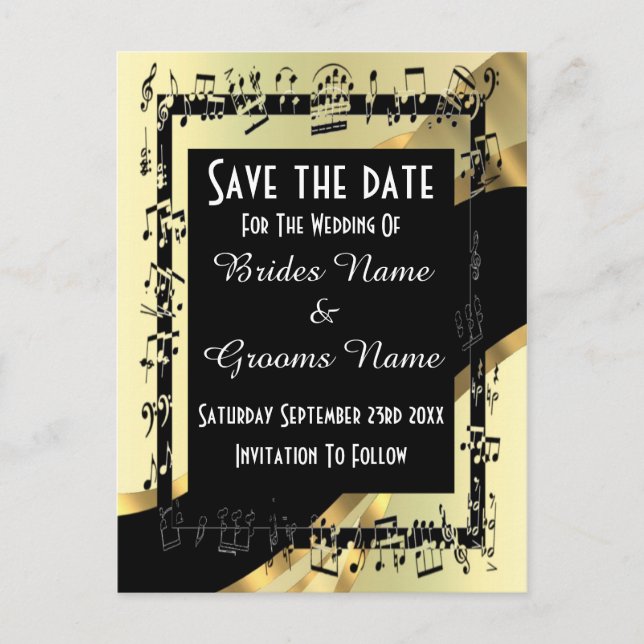 Chic Gold und Schwarz Save the Date Ankündigungspostkarte (Vorderseite)