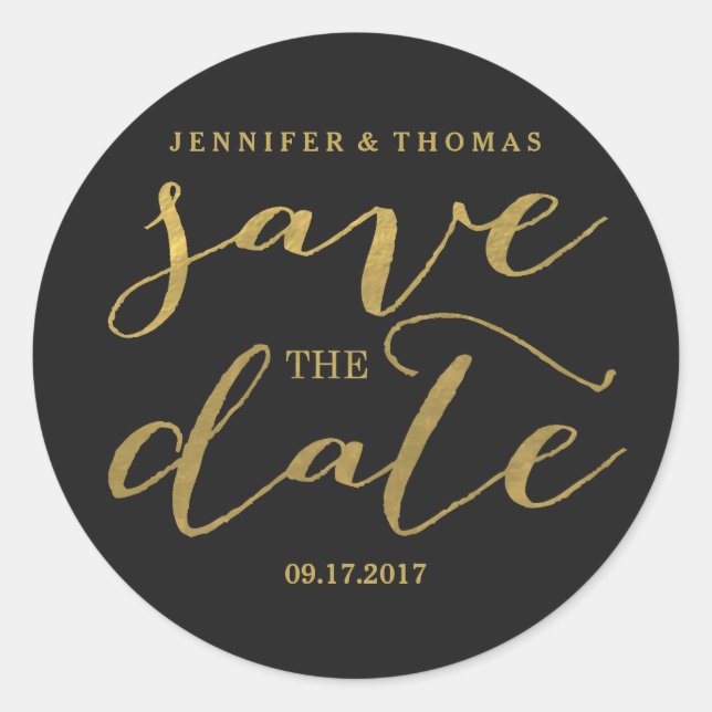 Chic-Gold-und Schwarz-Save the Date Aufkleber (Vorderseite)