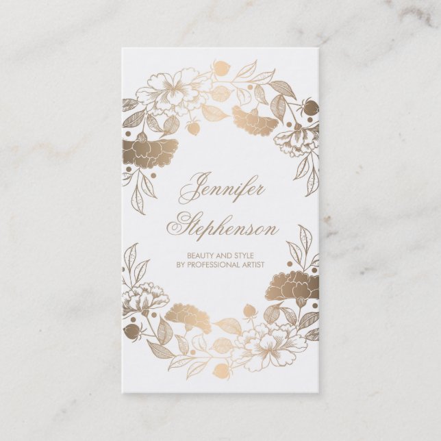 Chic-Gold und weißes mit Blumenelegantes und Visitenkarte (Vorderseite)
