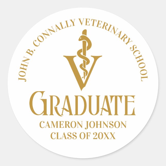 Chic Gold Veterinary School Graduation Party Runder Aufkleber (Vorderseite)