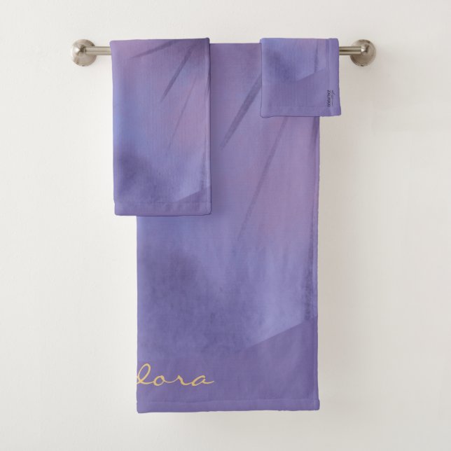 Chic Gold Violet Abstrakt floral Patern Badhandtuch Set (Insitu)