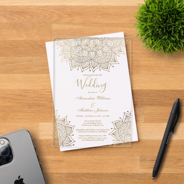 Chic gold weiß elegante Blumenmandala Hochzeit Acryleinladungen (Insitu (Einladungskarte))