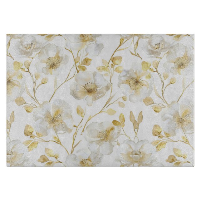 Chic Gold White Blume Brautparty Schneidebrett (Vorderseite)