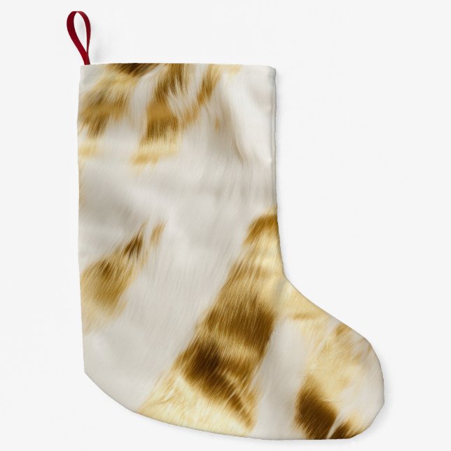 Chic Gold White Cowhide Western Kleiner Weihnachtsstrumpf (Vorderseite)