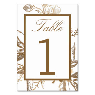 Chic Gold & White Imitats Metal Floral Wedding Tischnummer