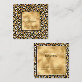 Chic Gold White Leopard Print Fashion Modern Quadratische Visitenkarte