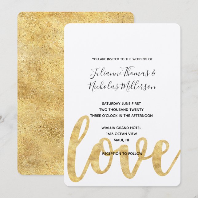 Chic Gold White Liebe Hochzeit Einladungen (Vorne/Hinten)