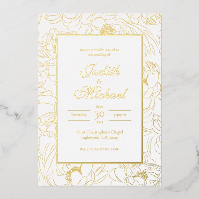 Chic Gold White Wedding Foil Einladung (Vorderseite)