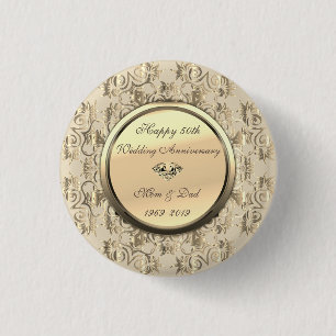 Chic Gold Wirbel Diamond 50 Jahre Hochzeit Button